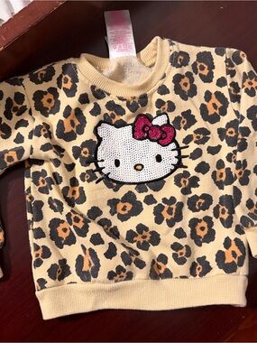 Hello Kitty Beige Leopard Sequin Applique Kids Sweatshirt